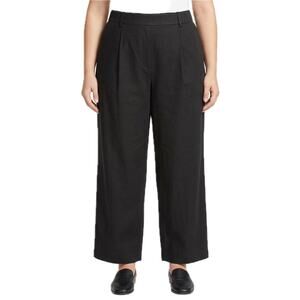 Vince Black Pleated Stretch Linen High Waist Wide Leg Pull On Pants Size XL
